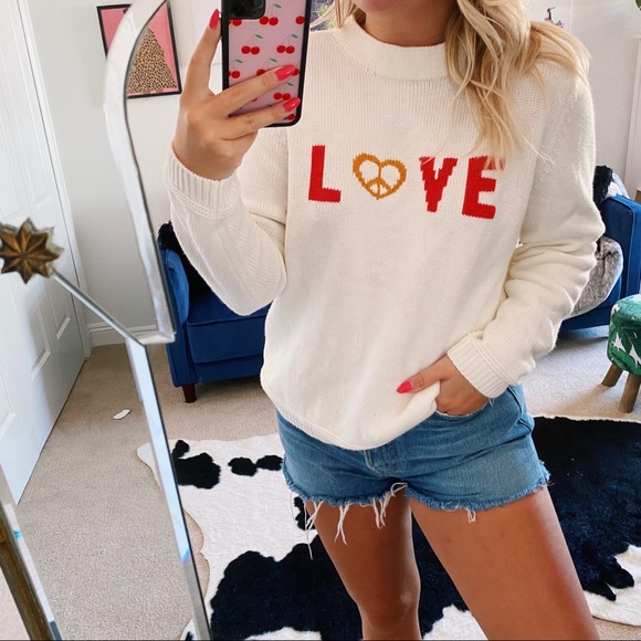 525 America Sweaters - Revolve Love mock neck sweater peace sign white